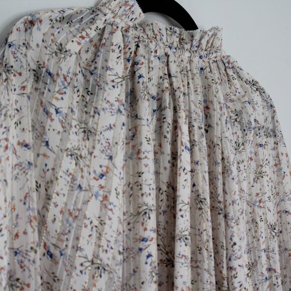 RESET White Multicolored Floral Long Sleeve Neck-Tie Wrap Blouse Size Small - Picture 7 of 8